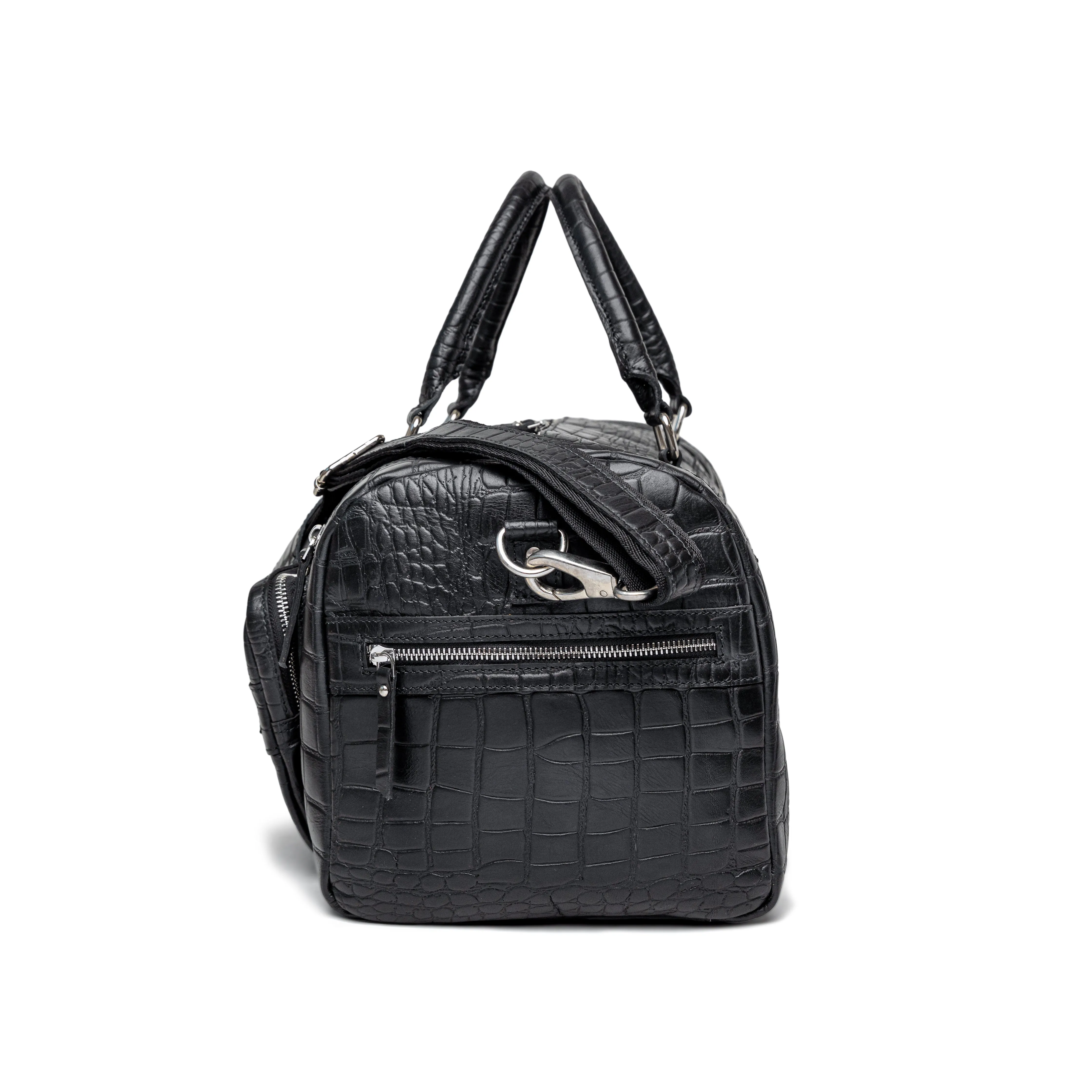 Damien Black Leather Duffel Bag for Men