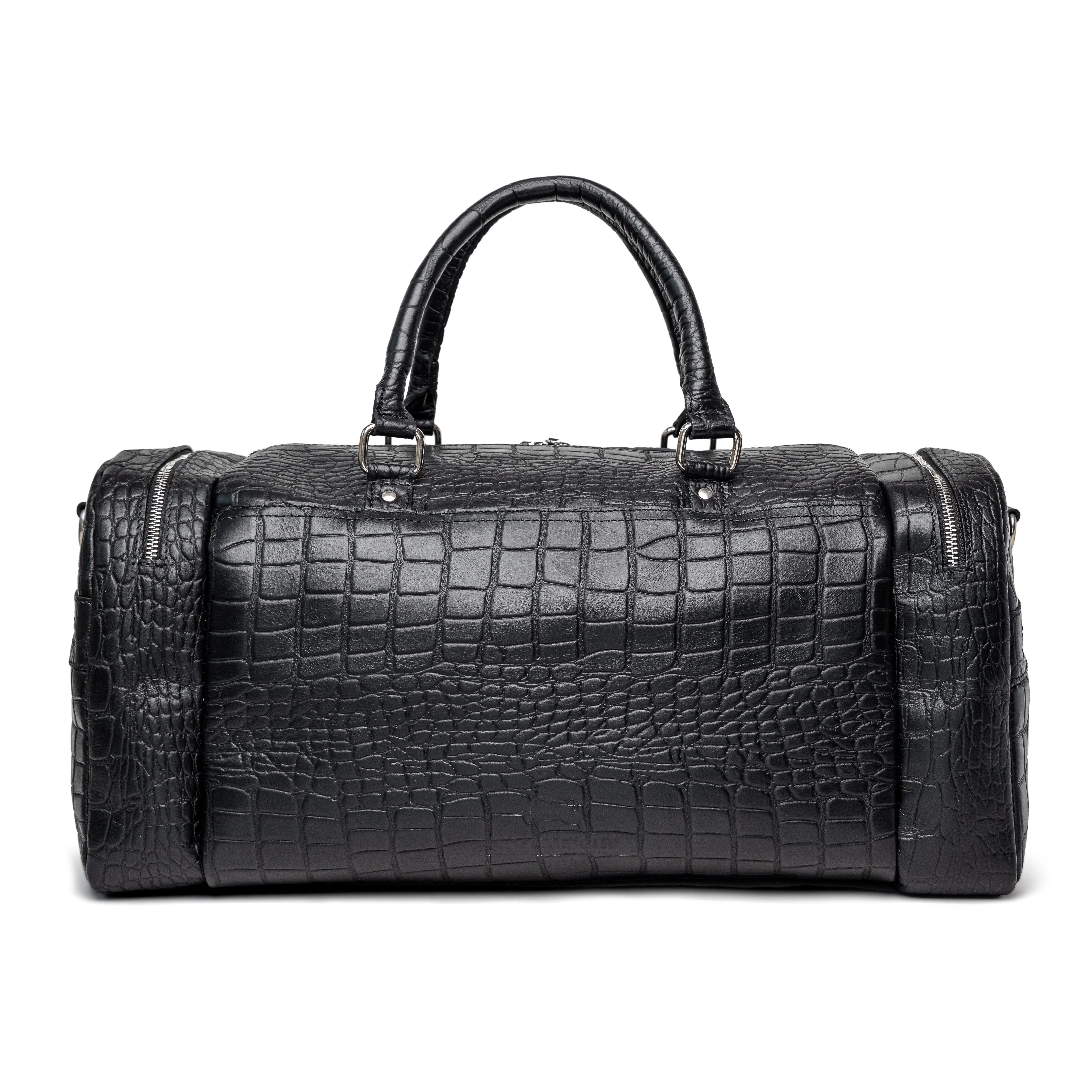 Damien Black Leather Duffel Bag for Men