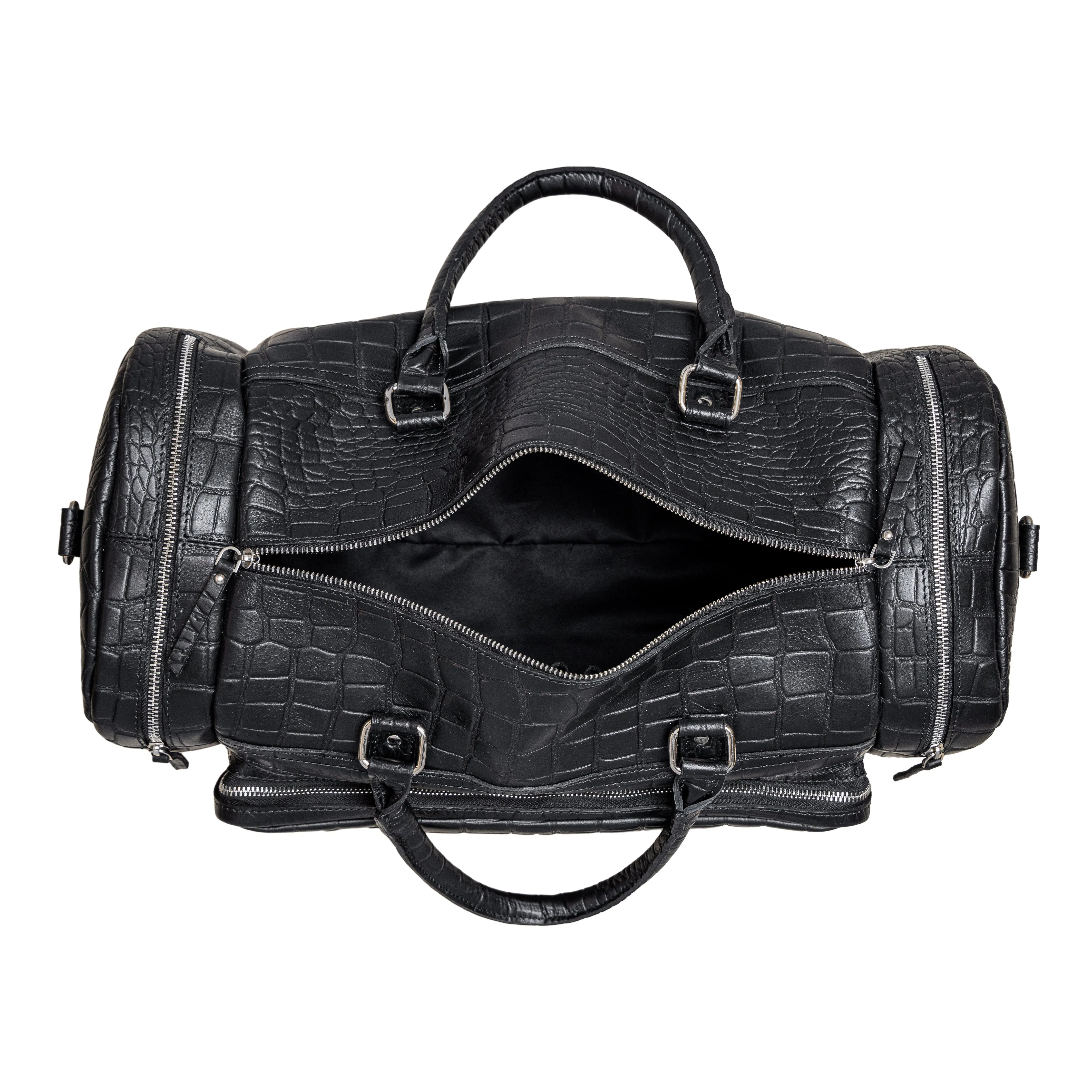Damien Black Leather Duffel Bag for Men