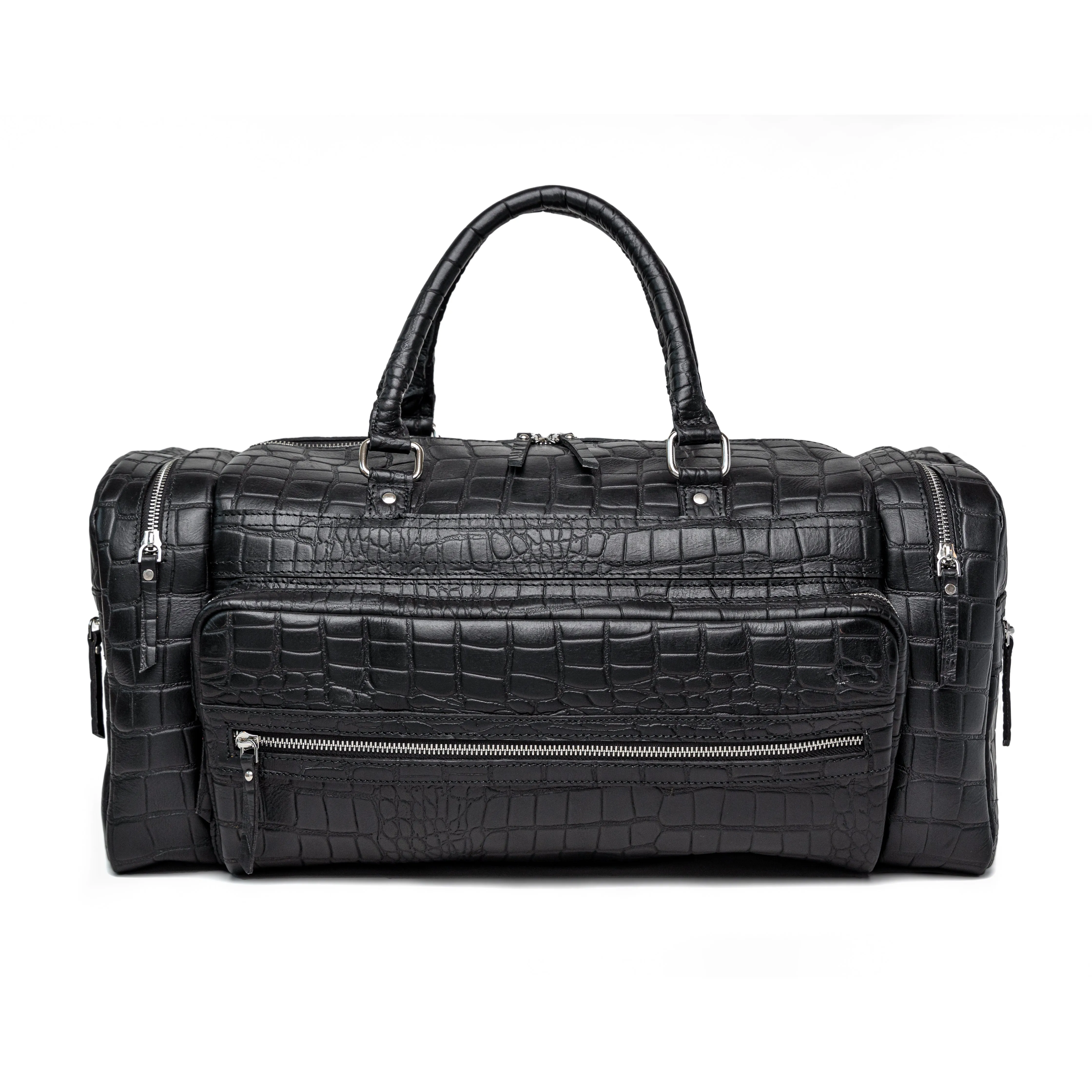 Damien Black Leather Duffel Bag for Men