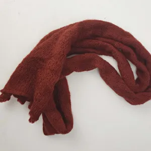 Deep red wool knit thin scarf with beautiful knitt pattern