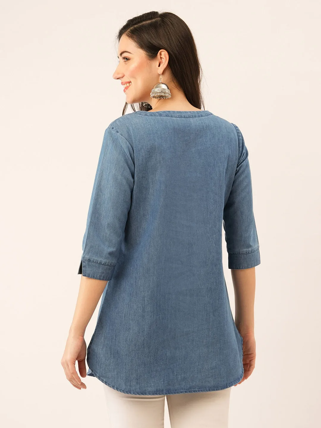 Denim Tunics - Buy Stone Round Neck Straight Denim Tunic for Women Online - Zola