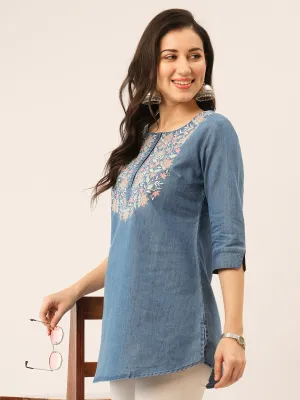 Denim Tunics - Buy Stone Round Neck Straight Denim Tunic for Women Online - Zola