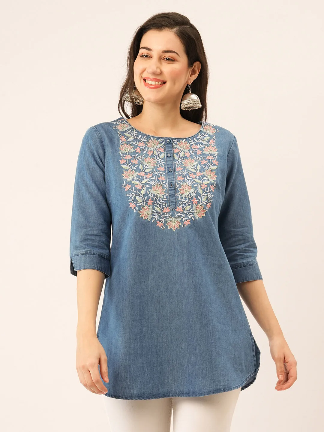 Denim Tunics - Buy Stone Round Neck Straight Denim Tunic for Women Online - Zola