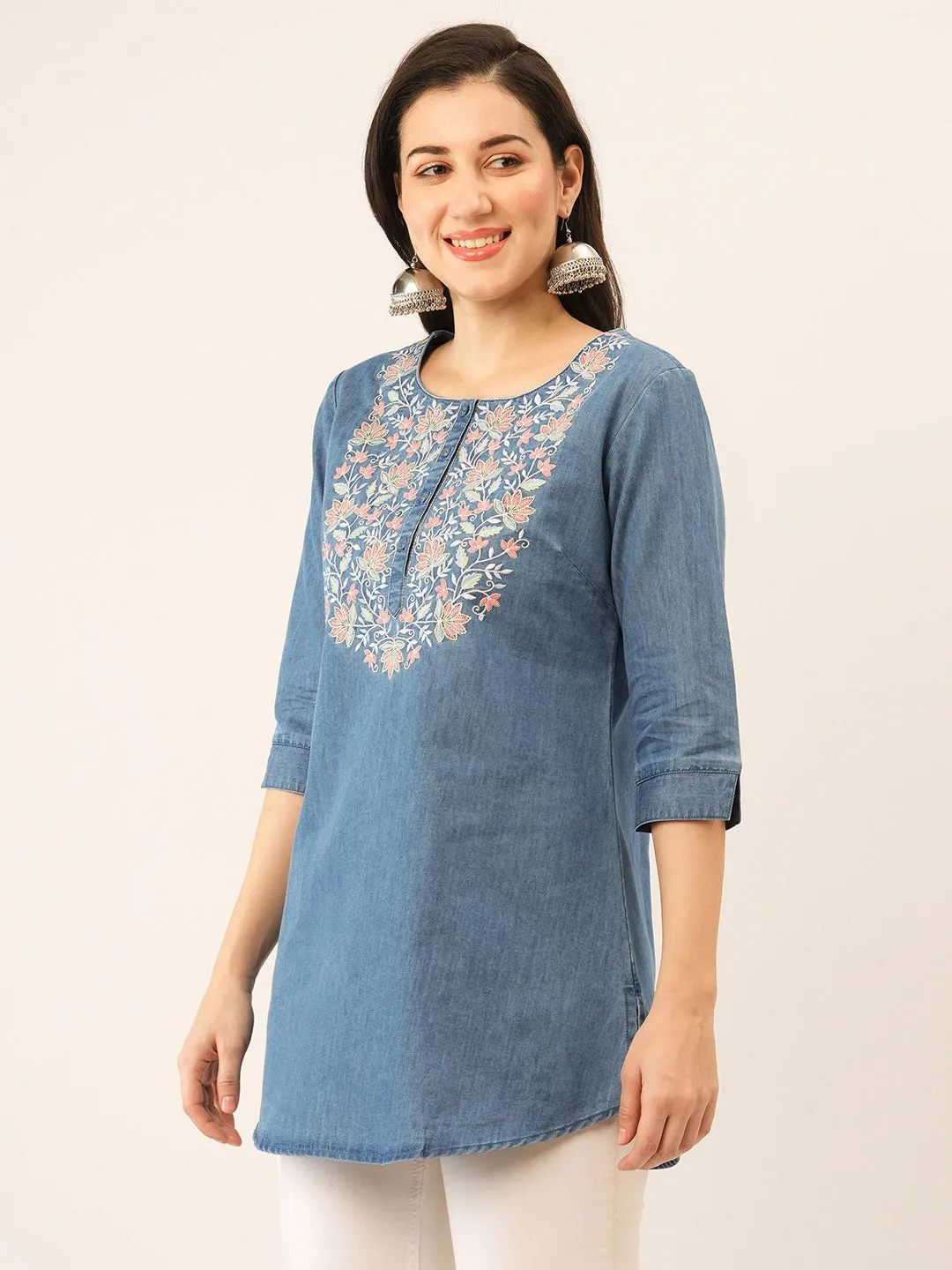 Denim Tunics - Buy Stone Round Neck Straight Denim Tunic for Women Online - Zola
