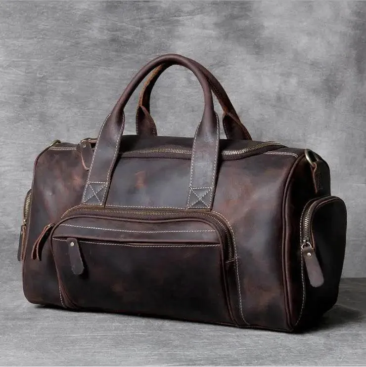 Designer Business Travel Leather Duffle Bag for Men Outdoor Coffee