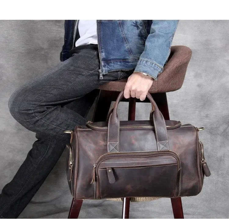 Designer Business Travel Leather Duffle Bag for Men Outdoor Coffee