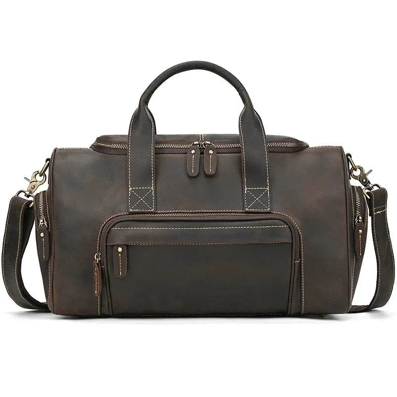 Designer Business Travel Leather Duffle Bag for Men Outdoor Coffee