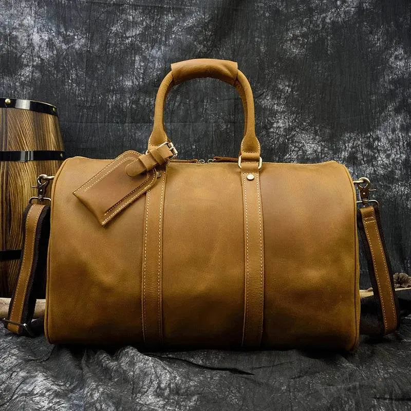 Designer Business Travel Leather Duffle Bag for Men Outdoor Coffee