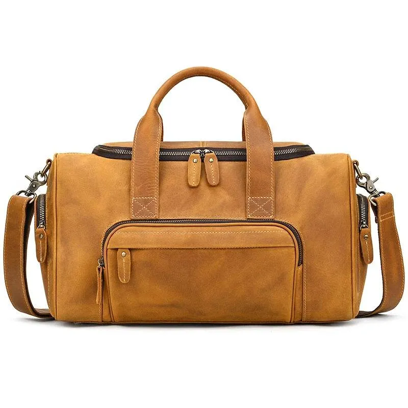 Designer Business Travel Leather Duffle Bag for Men Outdoor Coffee
