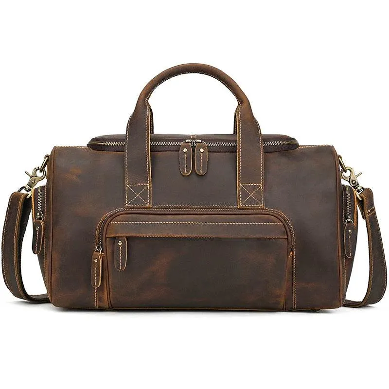 Designer Business Travel Leather Duffle Bag for Men Outdoor Coffee