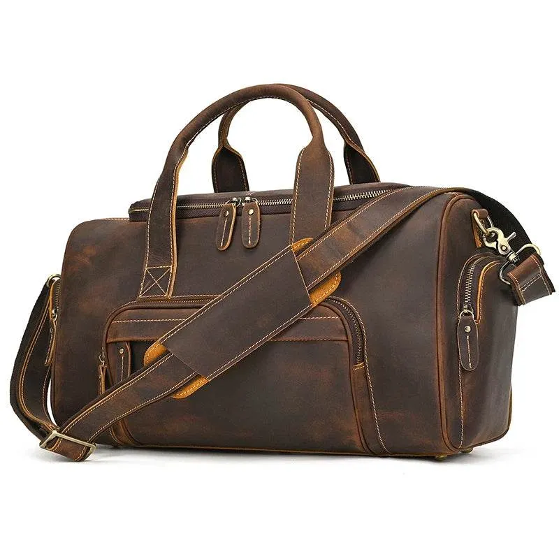 Designer Business Travel Leather Duffle Bag for Men Outdoor Coffee