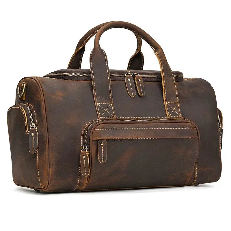 Designer Business Travel Leather Duffle Bag for Men Outdoor Coffee