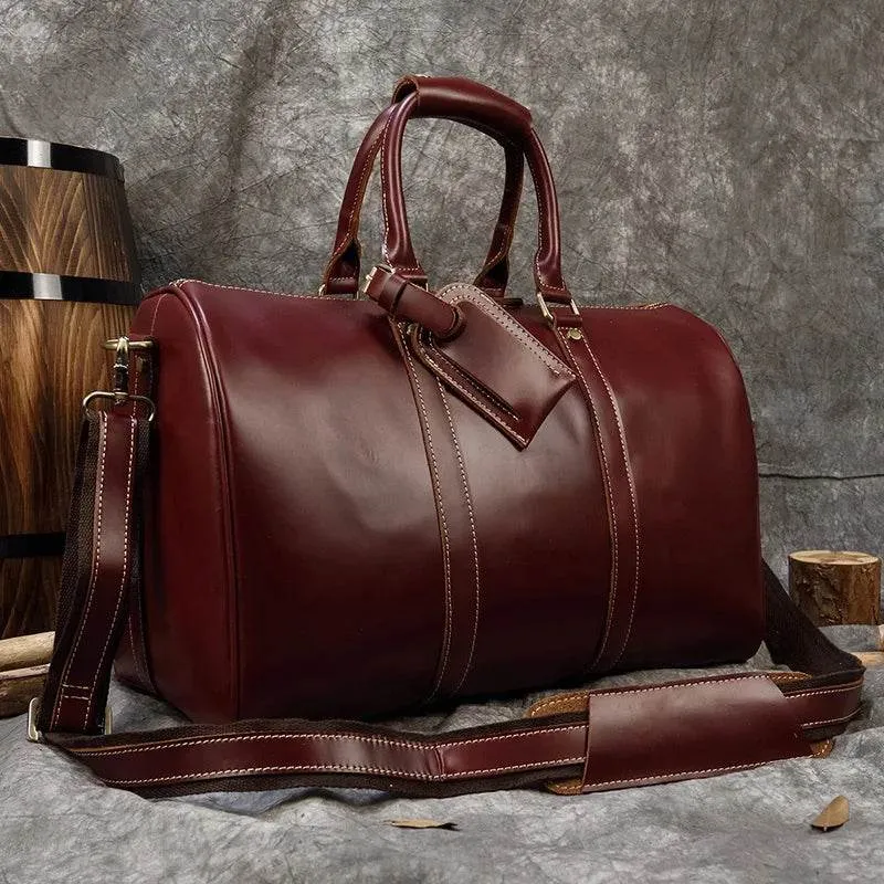 Designer Business Travel Leather Duffle Bag for Men Outdoor Coffee