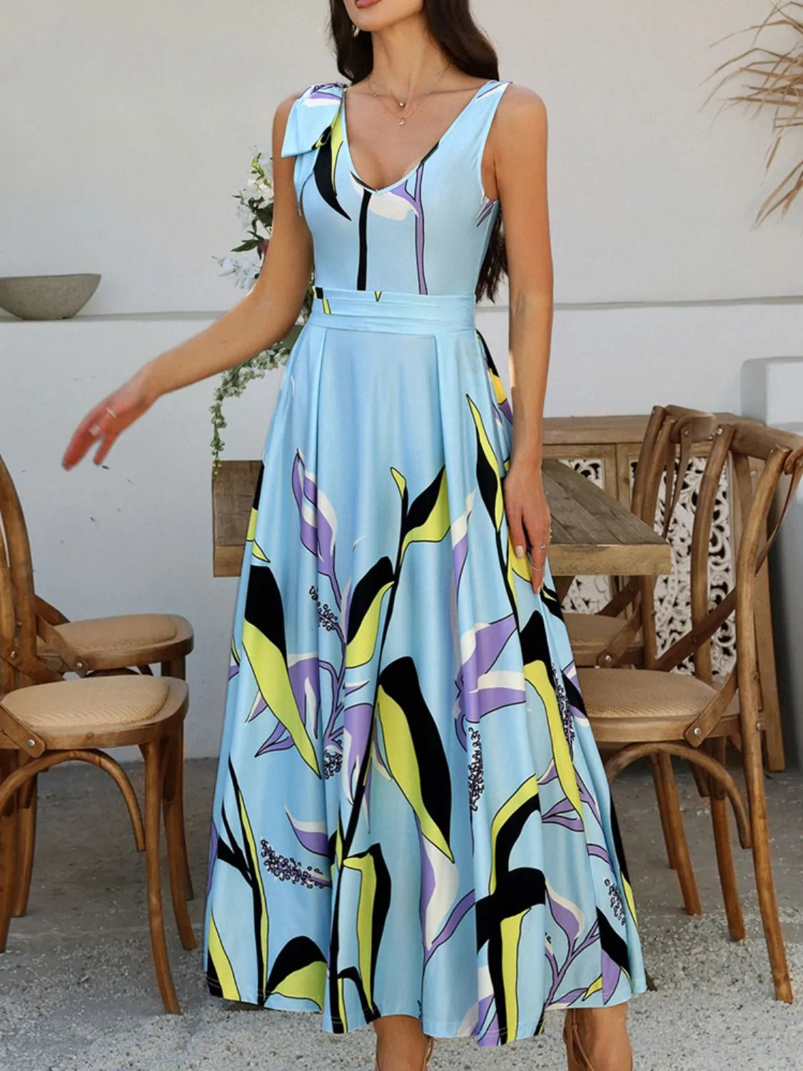 Devine  Printed Sleeveless Maxi Dress