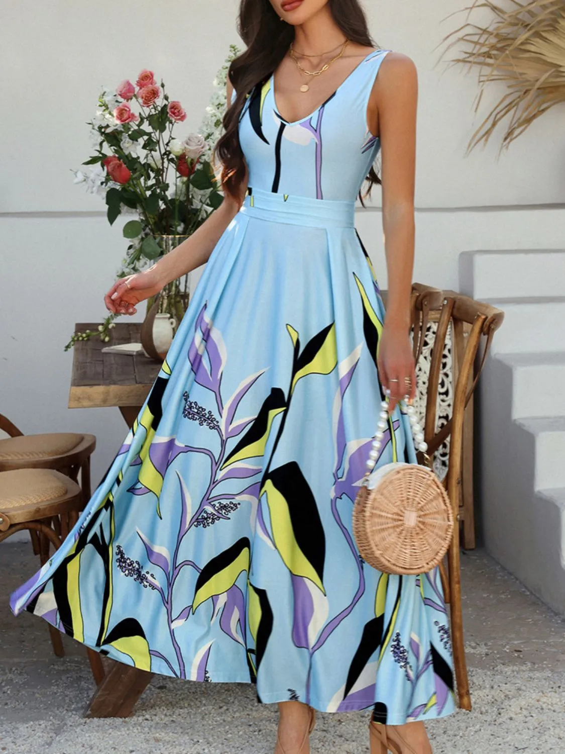 Devine  Printed Sleeveless Maxi Dress