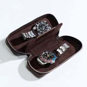 DISTRESSED DARK BROWN DUO POUCH FOR TWO WATCHES