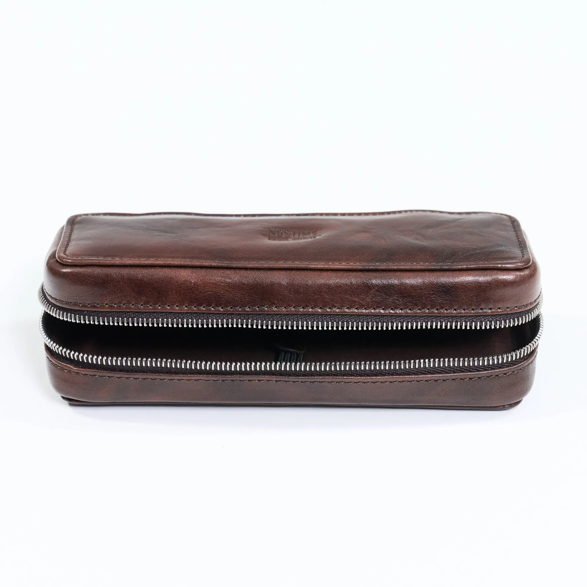 DISTRESSED DARK BROWN DUO POUCH FOR TWO WATCHES