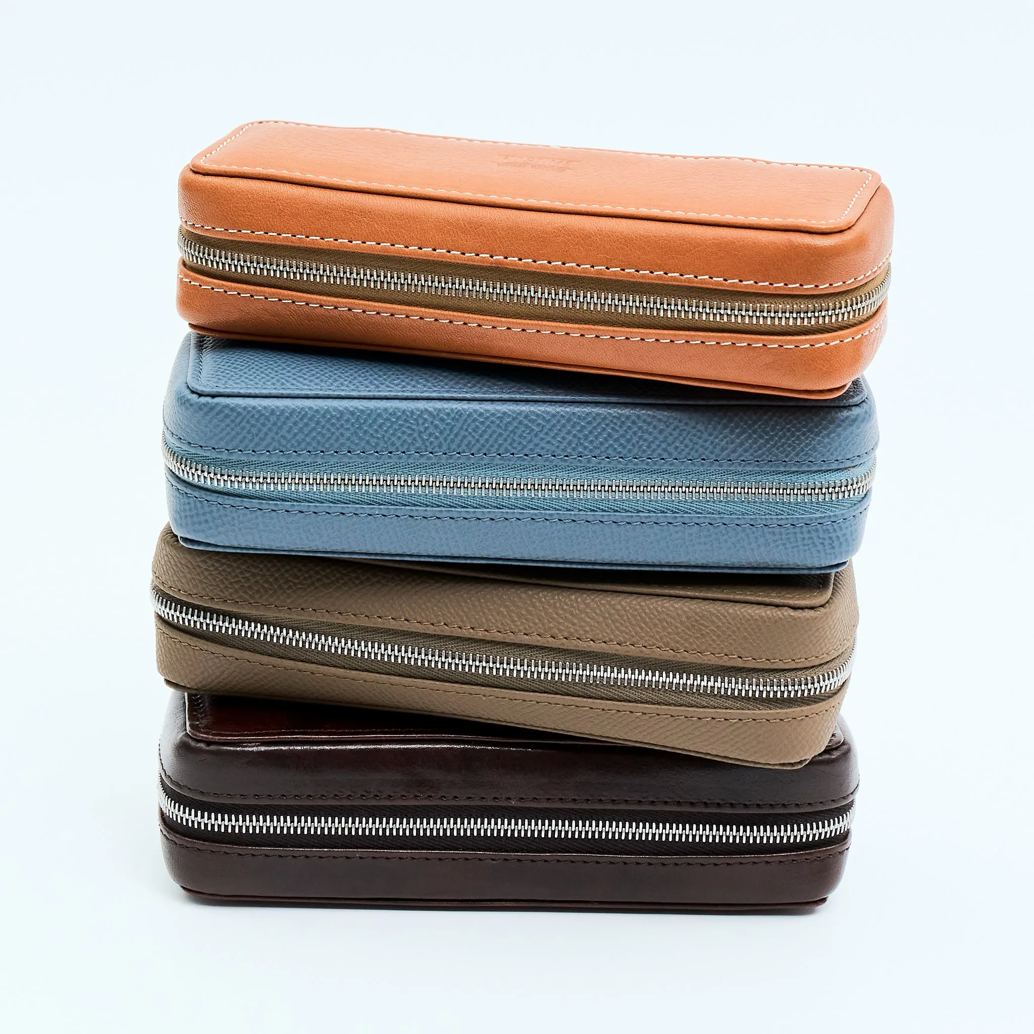 DISTRESSED DARK BROWN DUO POUCH FOR TWO WATCHES