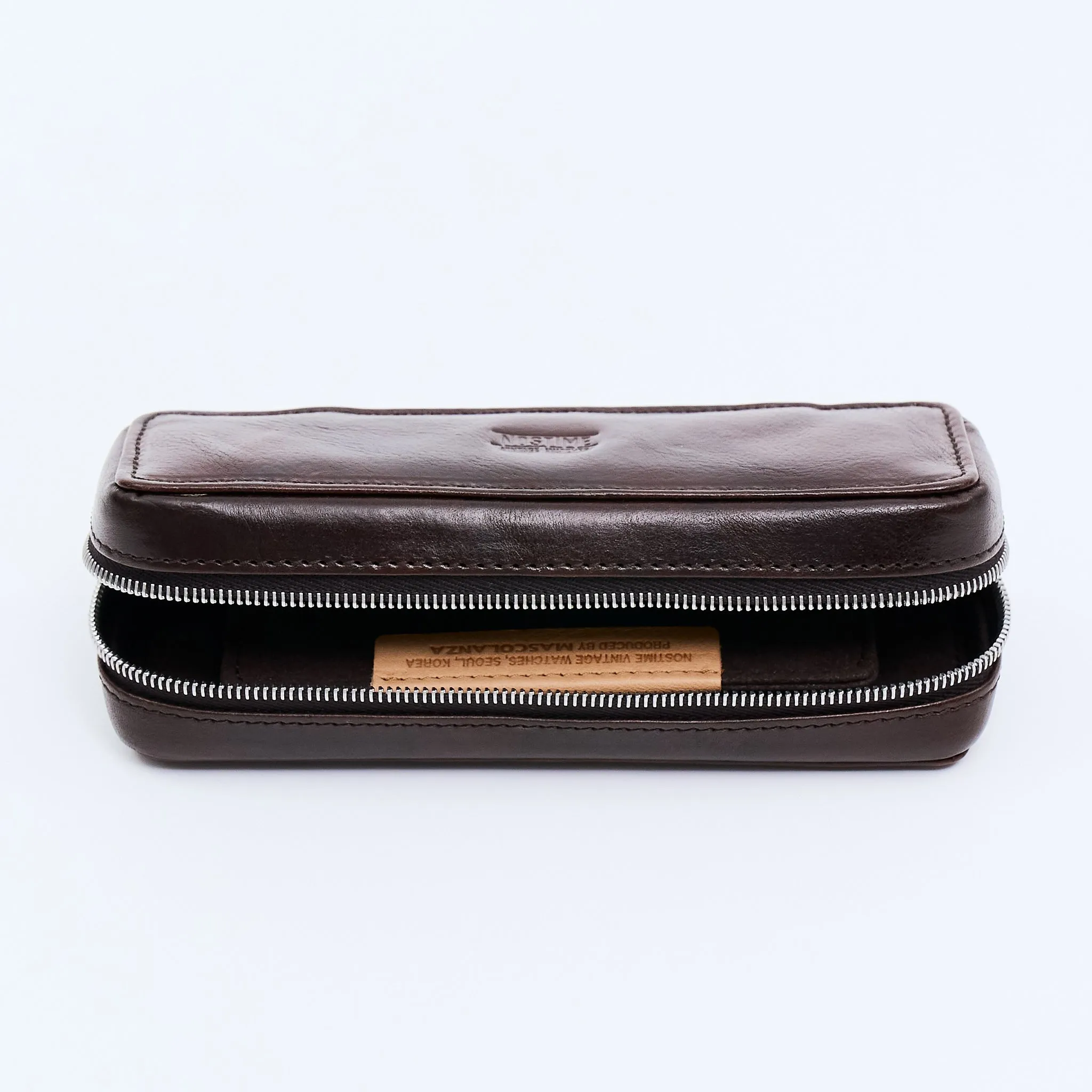 DISTRESSED DARK BROWN DUO POUCH FOR TWO WATCHES