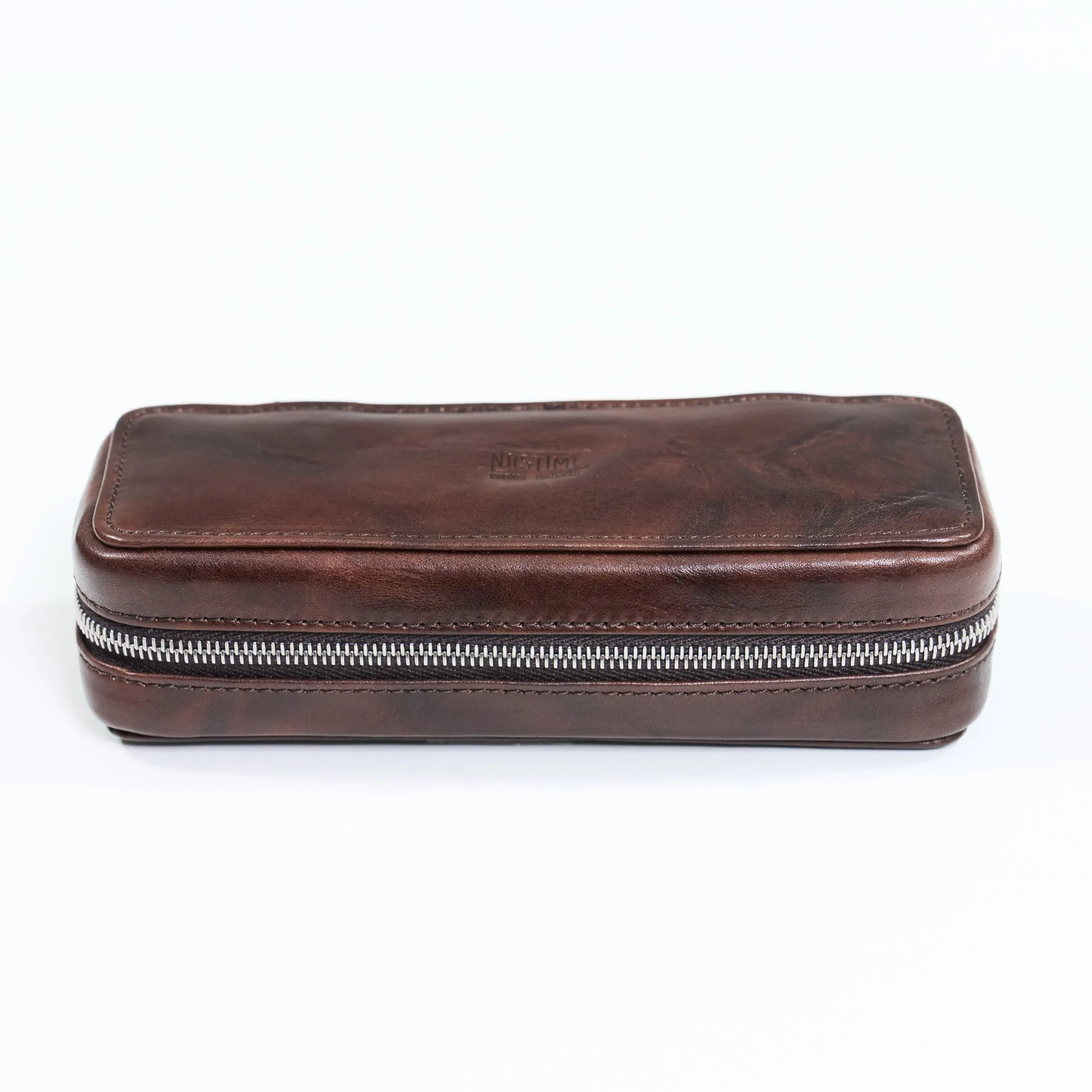 DISTRESSED DARK BROWN DUO POUCH FOR TWO WATCHES