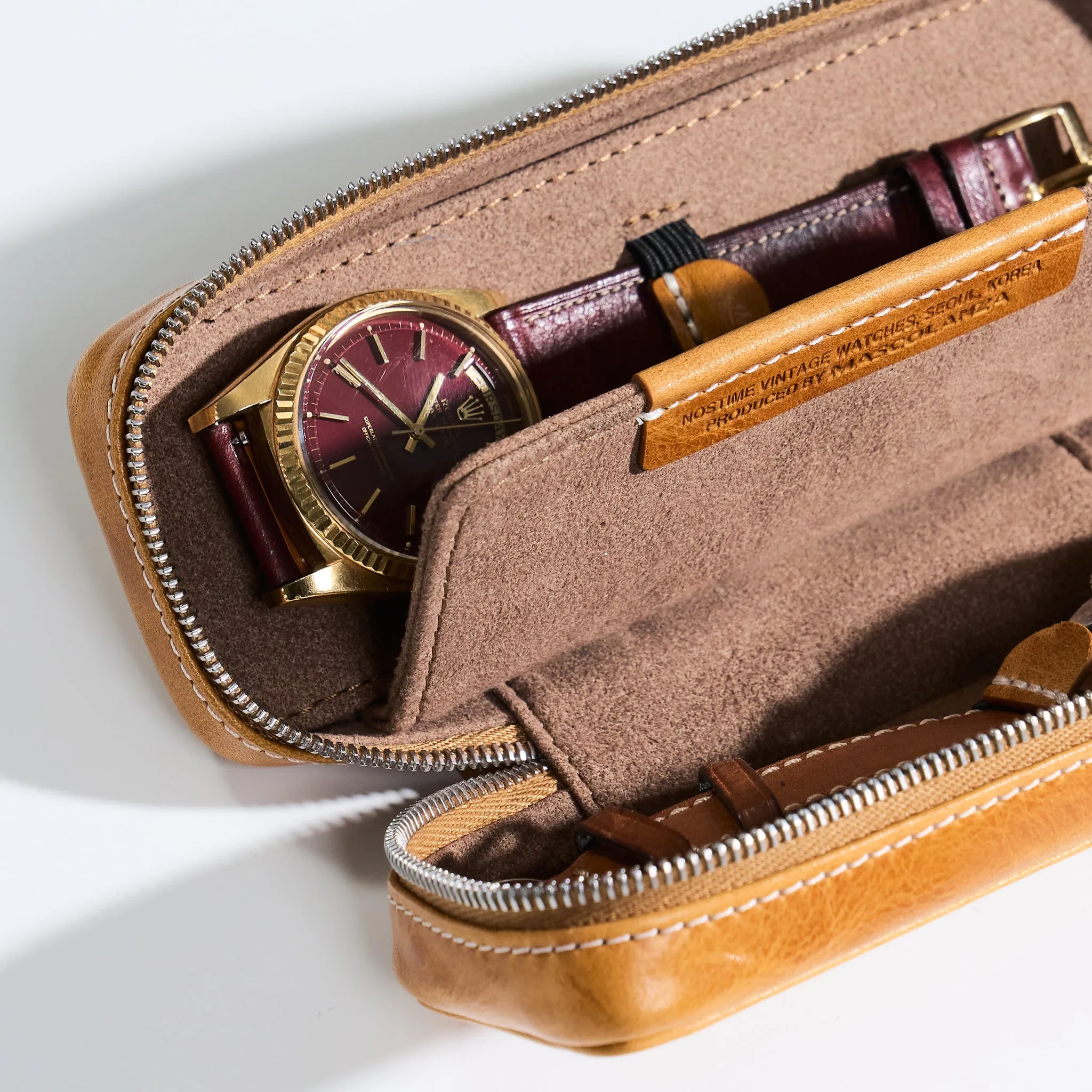 DISTRESSED MIEL DUO POUCH FOR TWO WATCHES