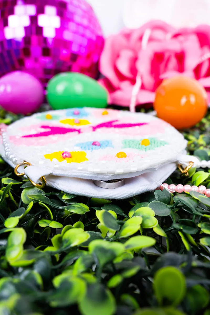 Easter Egg White Petite Seed Bead Purse