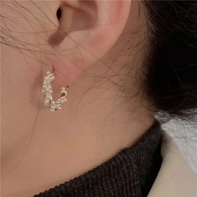 Elegant French Imitation Pearl Circle Hoop Earrings