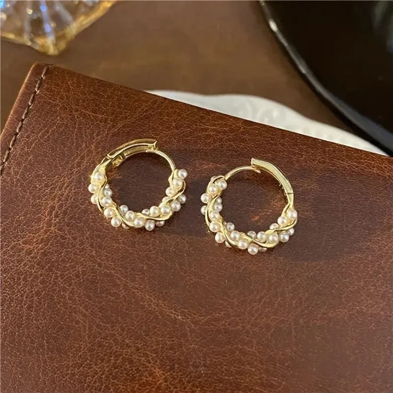 Elegant French Imitation Pearl Circle Hoop Earrings