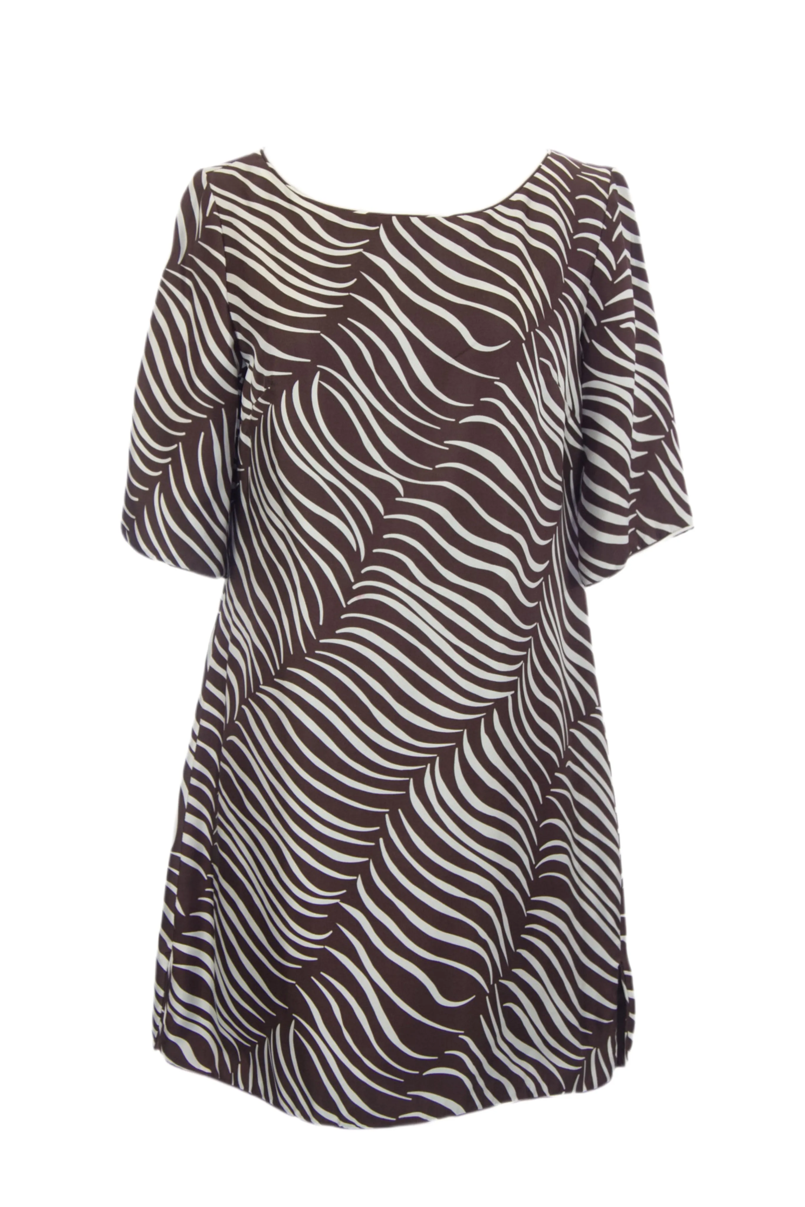 ELIZABETH MCKAY Chocolate & White Feather Lindsay Tunic Dress 5054 Sz 4 $275 NWT