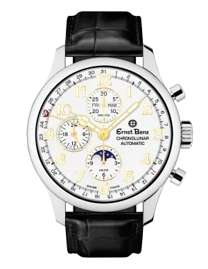 Ernst Benz Chronolunar Officer 44mm White Dial Dial Gold Hands Men's Watch GC40384