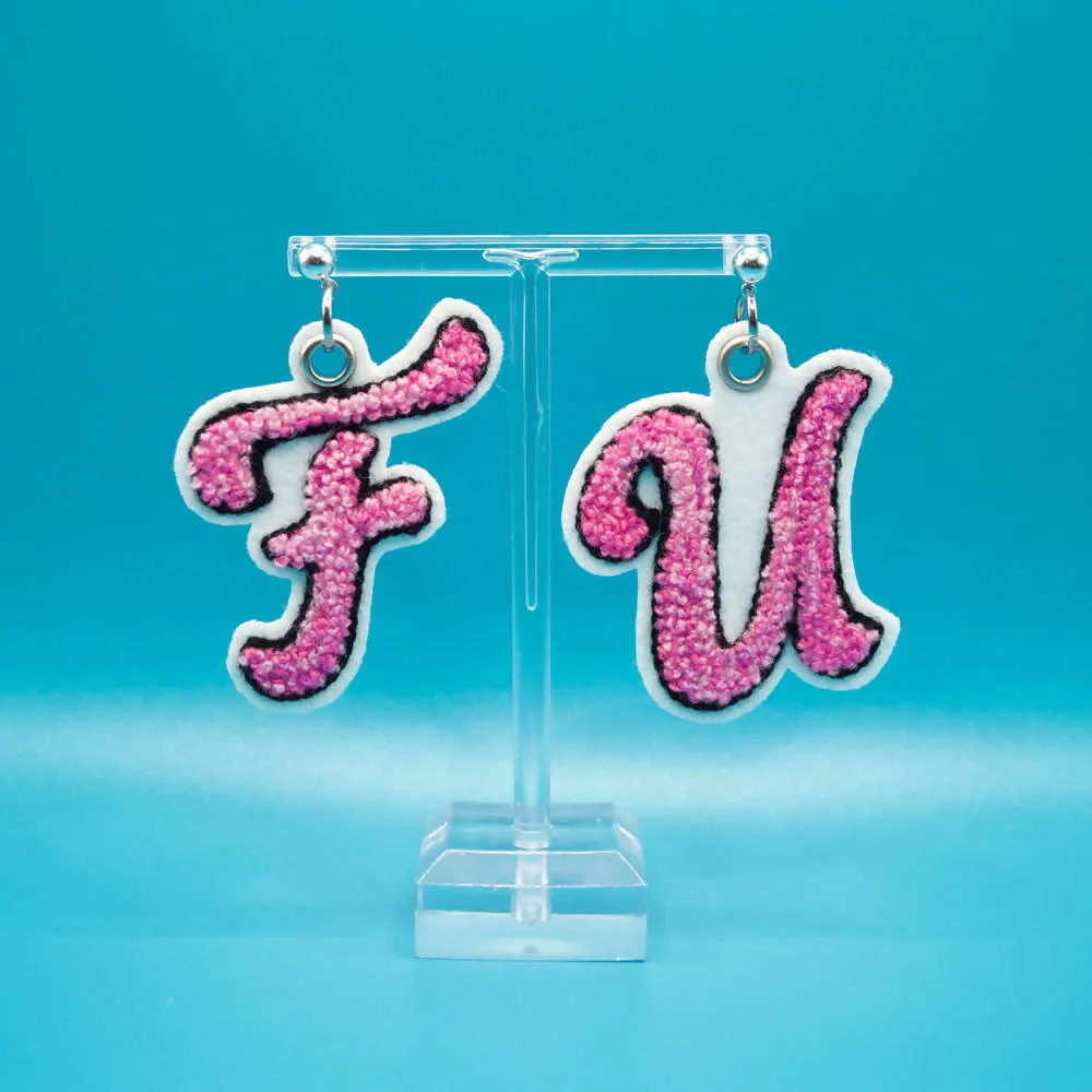 F U Embroidered Earrings