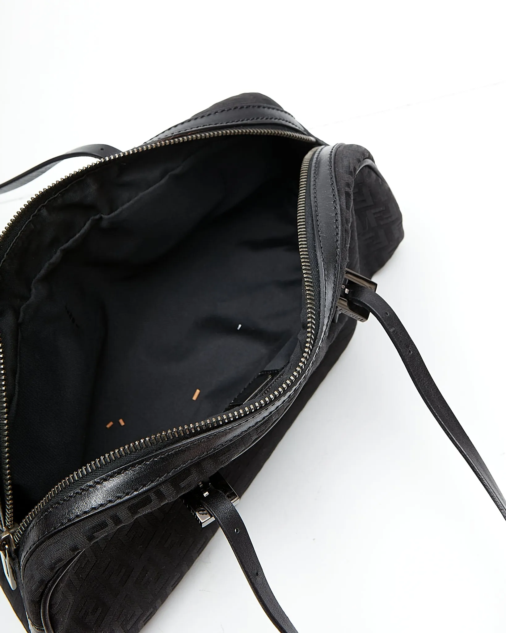 Fendi Black Zucchino Canvas Top Handle Shoulder Bag