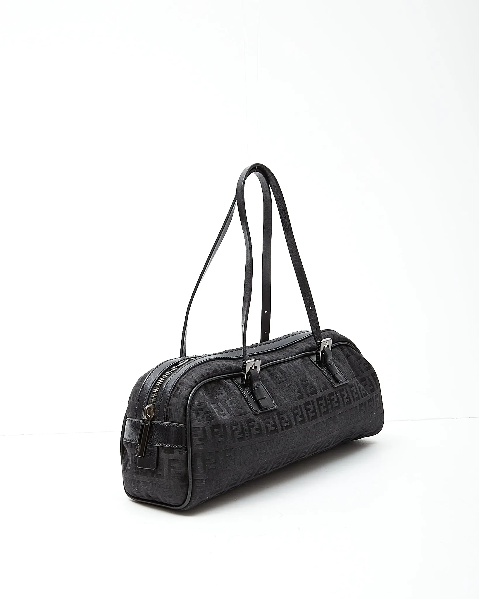 Fendi Black Zucchino Canvas Top Handle Shoulder Bag