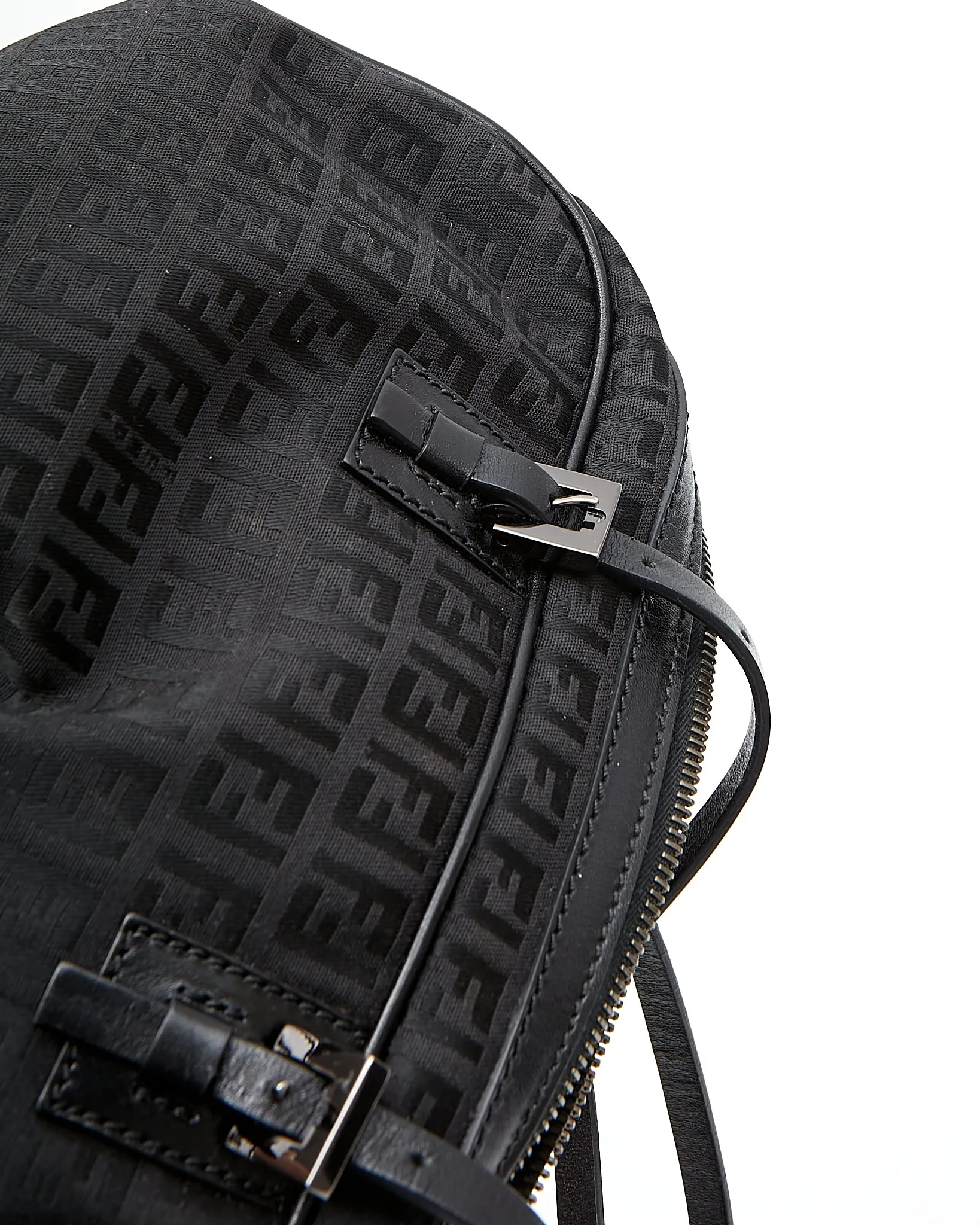 Fendi Black Zucchino Canvas Top Handle Shoulder Bag
