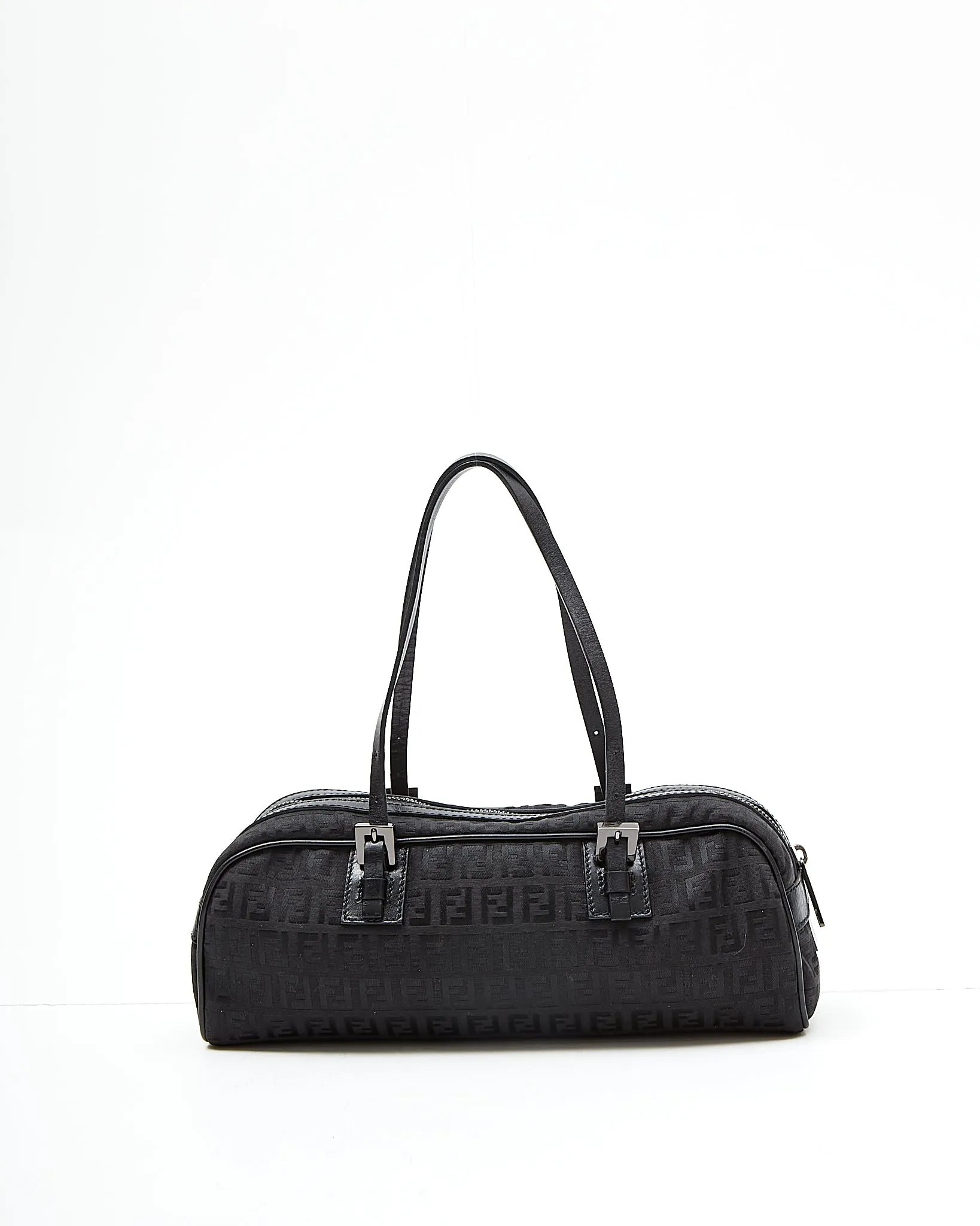 Fendi Black Zucchino Canvas Top Handle Shoulder Bag