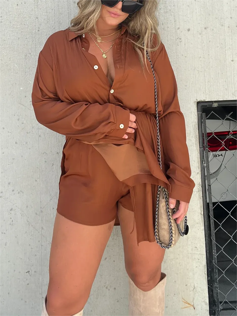 Flavia® | Satin Overnight Romper Tunic Set