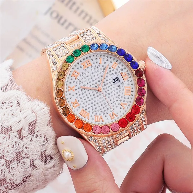 Full Diamond Belt Watch Women Roman literal Party Jewelry