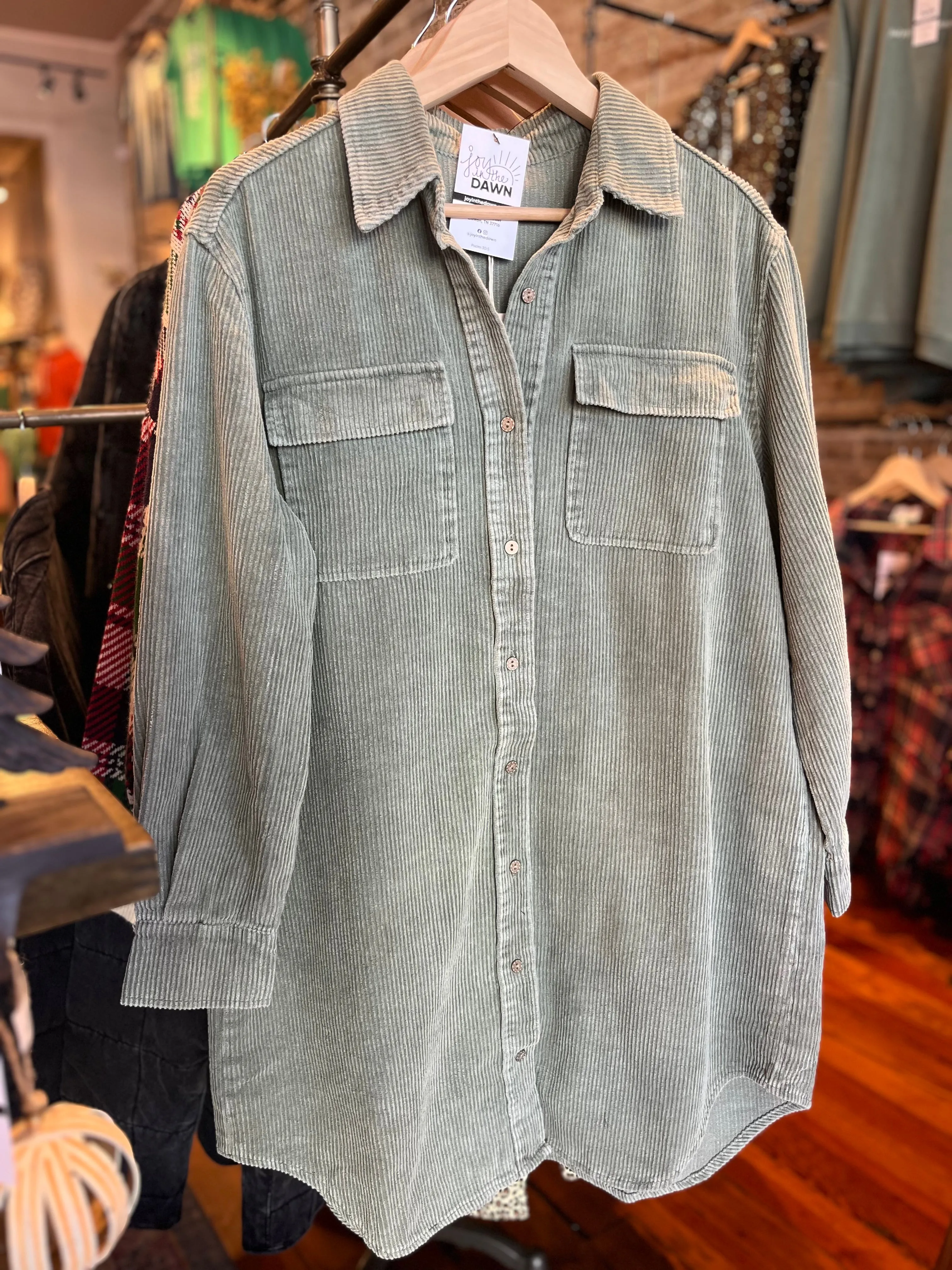 Garment Washed Corduroy Dress - Sage