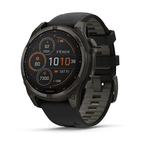 Garmin fenix 8 47mm Solar Sapphire Carbon Grey DLC Titanium with Black/Pebble Grey Silicone  010-02906-12