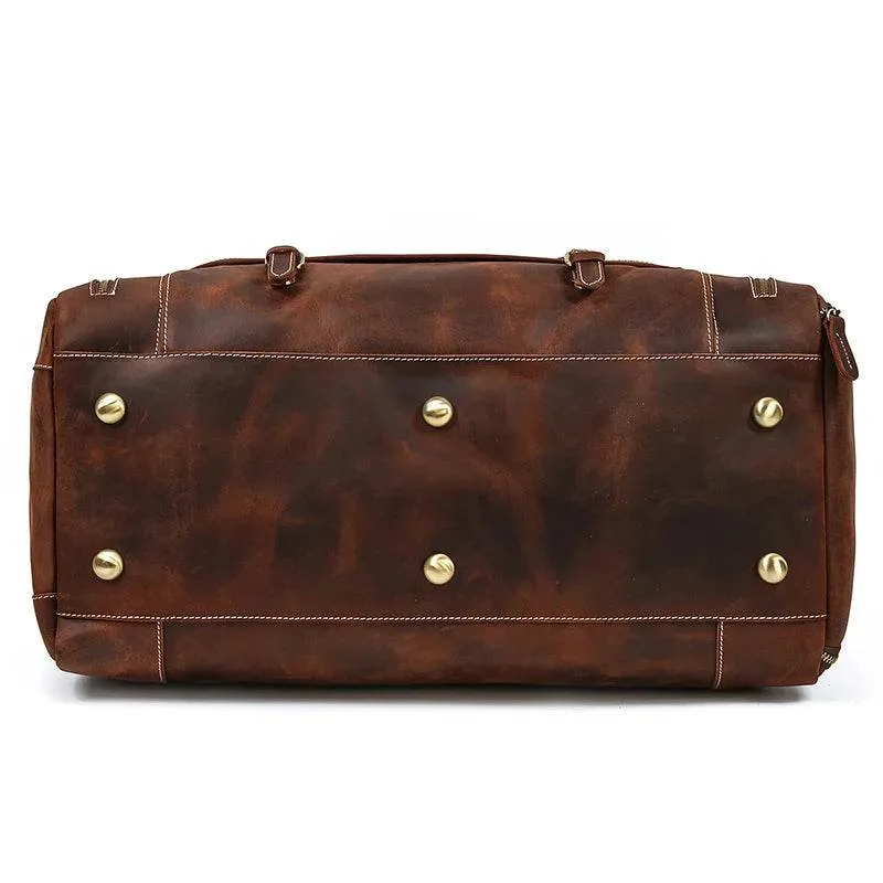 Genuine Leather Travel Duffel Bag High-Capacity wShoe Compartment