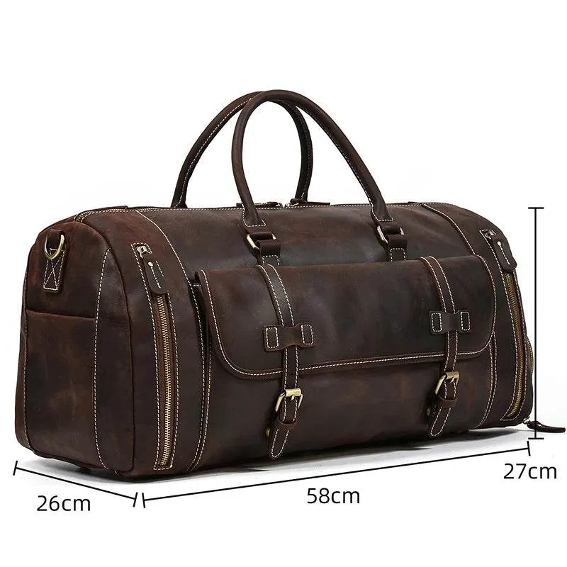 Genuine Leather Travel Duffel Bag High-Capacity wShoe Compartment
