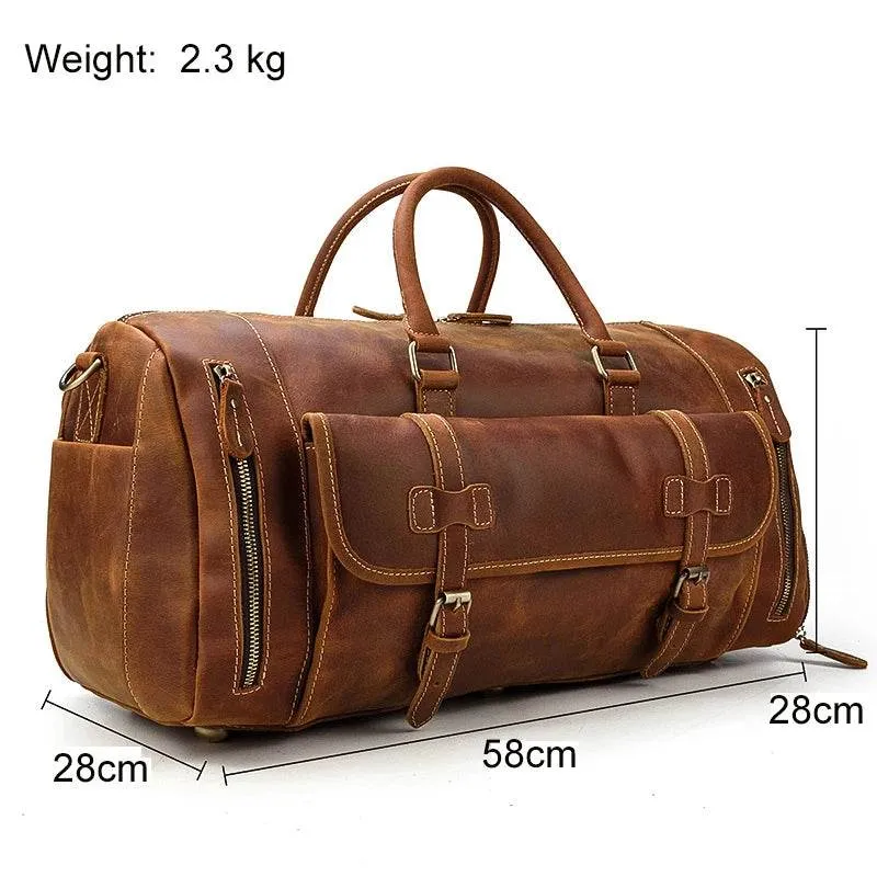 Genuine Leather Travel Duffel Bag High-Capacity wShoe Compartment
