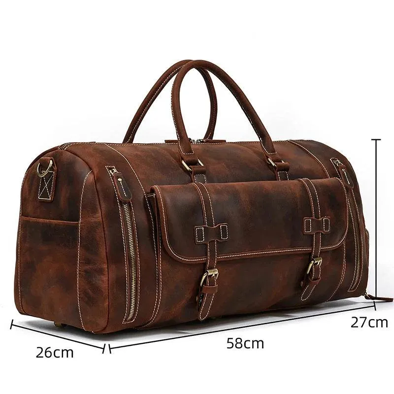 Genuine Leather Travel Duffel Bag High-Capacity wShoe Compartment