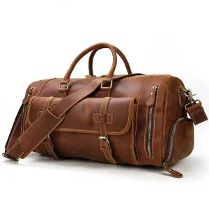 Genuine Leather Travel Duffel Bag High-Capacity wShoe Compartment