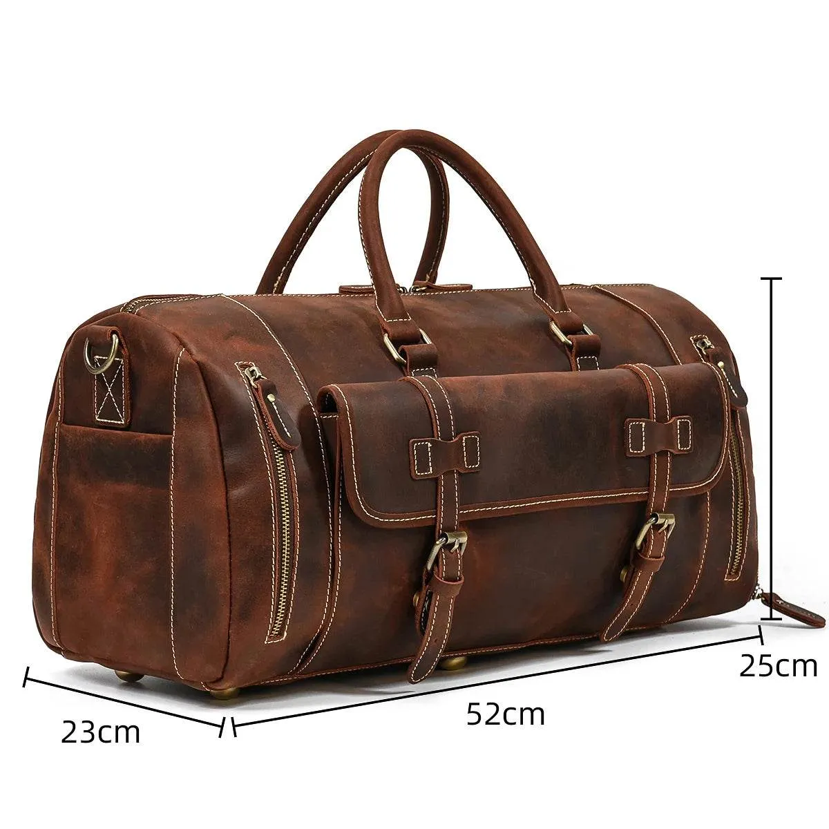 Genuine Leather Travel Duffel Bag High-Capacity wShoe Compartment