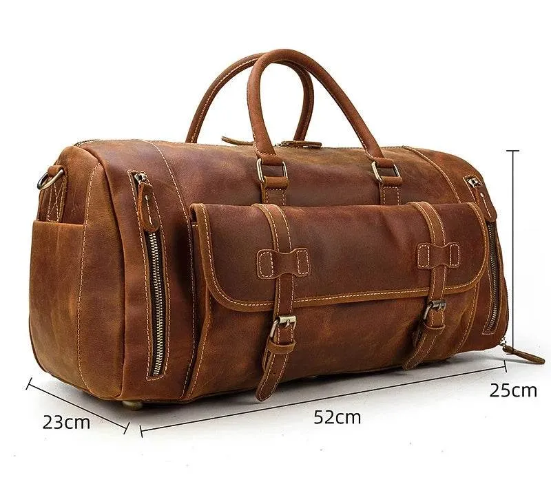 Genuine Leather Travel Duffel Bag High-Capacity wShoe Compartment