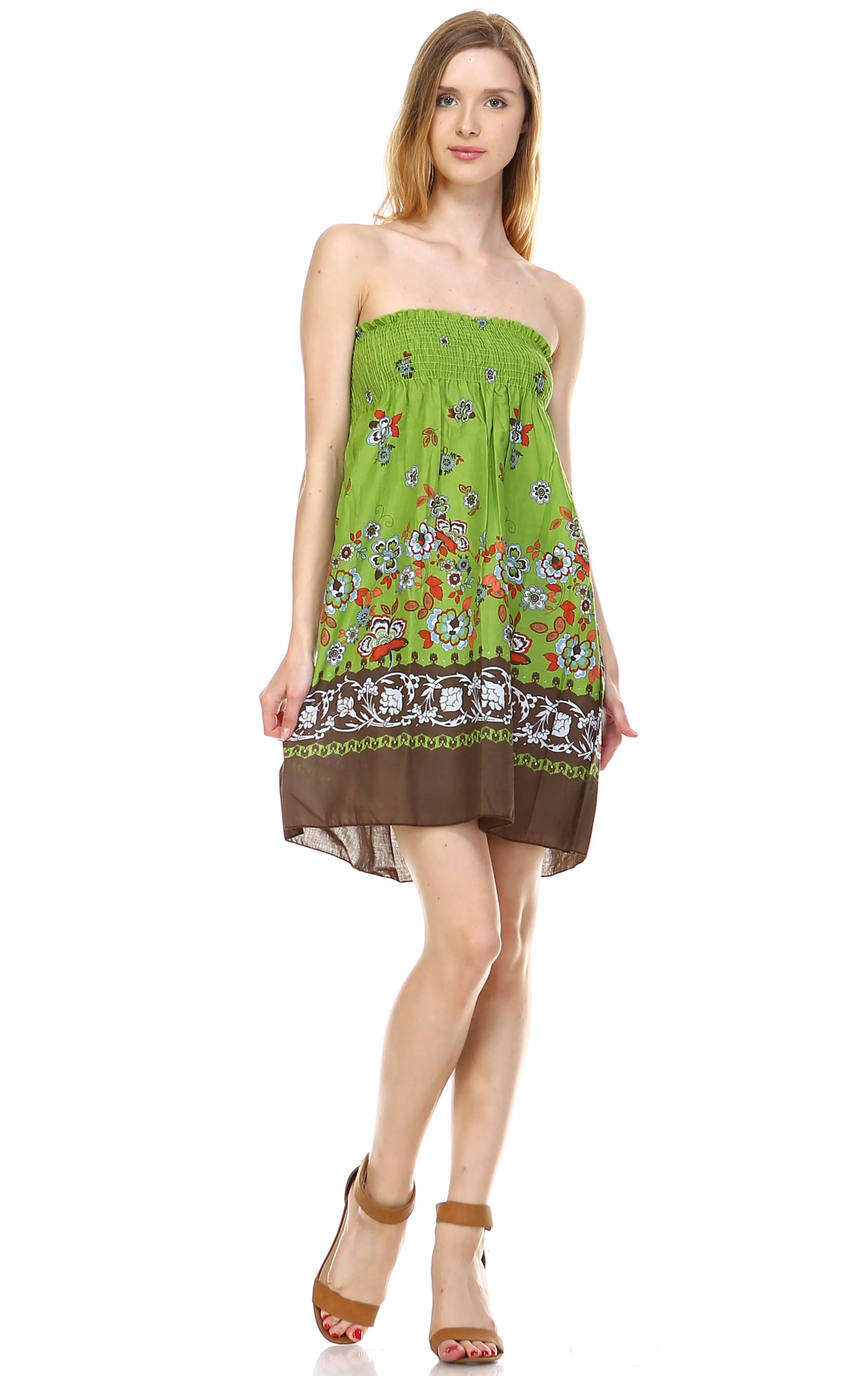 Green Border Butterfly Elastic Band Top Sundress