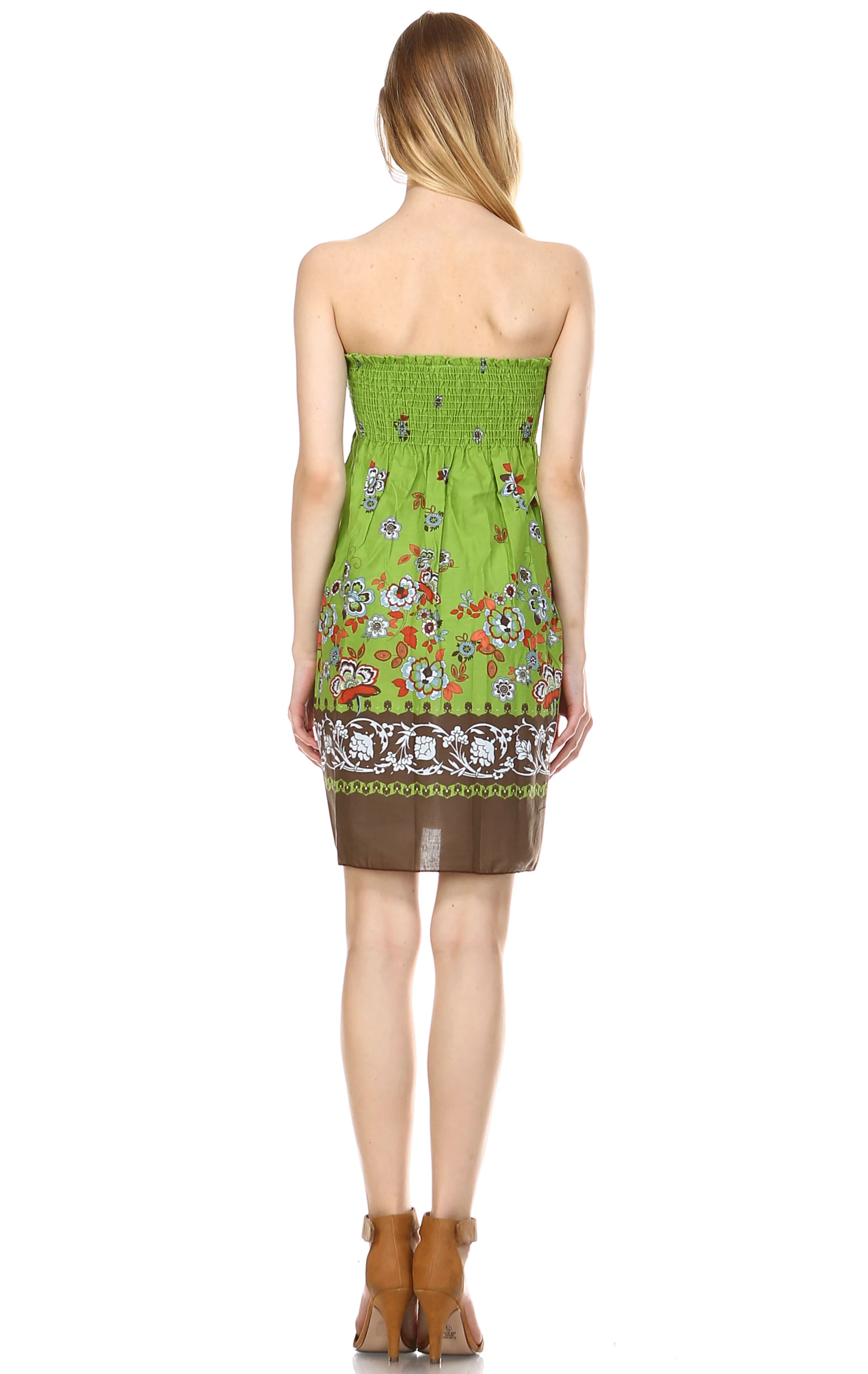 Green Border Butterfly Elastic Band Top Sundress