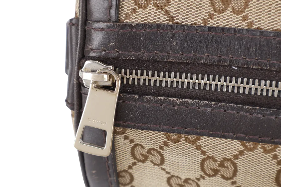 GUCCI BOSTON BAG MEDIUM GG CANVAS VINTAGE WEB GOLD HARDWARE WITH LEATHER STRAPS NO DUST COVER